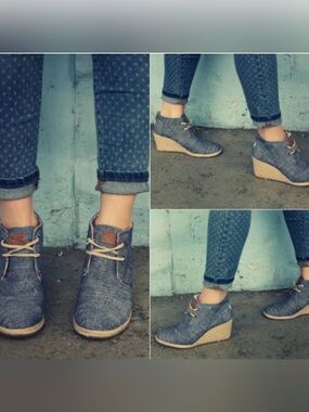 Toms Denim Blue Wedge Booties